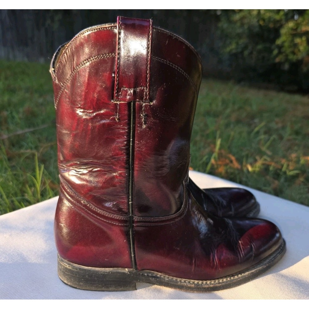 Ranchero Mens Burgundy Cherry Leather Western Cowboy Boots Made in Mexico 8.5 - Picture 3 of 10